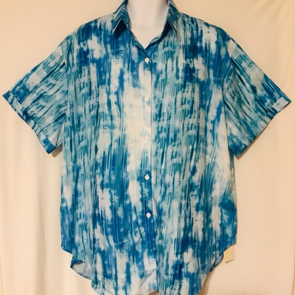 cinnie Other - NWT Blue and White Tie-Dye Button Down Shirt 2XL